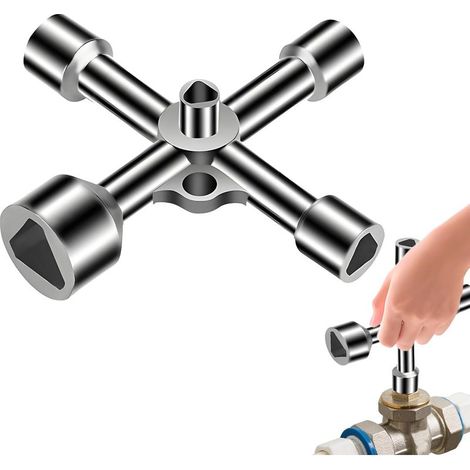 Clé Triangle 4 Voies 5 Tailles Diamètre Intérieur 7mm/10mm/12mm/13mm/18mm Clé Universelle Clef Triangle pour Boîte Électrique, Gaz, Eau ect (1/5)
