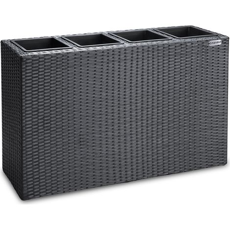 Casaria – Bac à fleurs en polyrotin 4 compartiments 95x27x60 cm – Pots amovibles avec évacuation d'eau – Résistant aux intempéries – Pour intérieur et extérieur