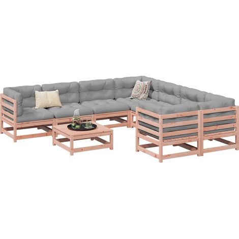 vidaXL Juego de sofás de jardín 9 pzas madera maciza de abeto Douglas (1/5)