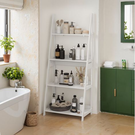 Bibliothèque en bois avec 4 niveaux, blanche, assemblage facile, pour salon, chambre et bureau (1/5)