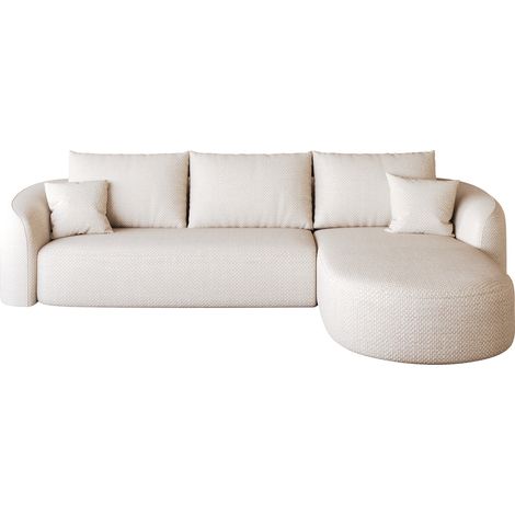 Canapé d’angle 266 cm en tissu blanc, modulable et sans montage pour salon, chambre ou appartement, confort cloud et gain de place, CHICFURN (1/5)