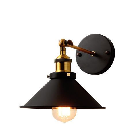 Wandleuchte, Vintage Industrielle Wandlampe aus Metall mit Ø22cm Lampenschirm für Schlafzimmer Wohnzimmer Esszimmer (Schwarz)
