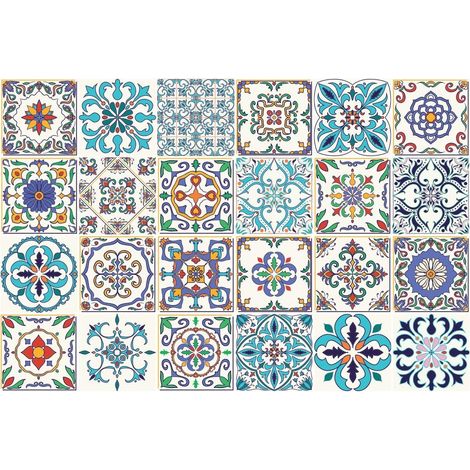 Adhésifs Carrelages Autocollant Ornements Contemporain Carreaux de Ciment Carrelage Sticker Mural Salle de Bain et Cuisine  24 Pièces de 20 x 20 cm (1/5)