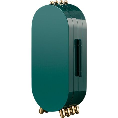 Boîte à bijoux pliable en acrylique vert émeraude – Finition dorée – 153 trous pour boucles d'oreilles – Miroir intégré (1/5)