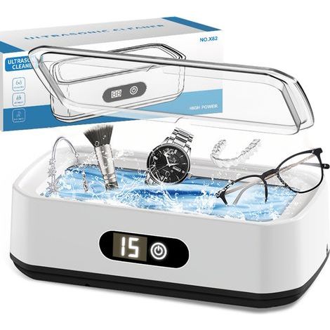 650ML Nettoyeur Ultrasons, 49000Hz Nettoyeur Ultrasons Lunettes pour Lunettes, Montres, Bijoux,Pièces de Monnaie, Appareils Dentaires et Têtes de Rasoir, Bac Ultrasons avec 6 Timer Réglages (1/5)