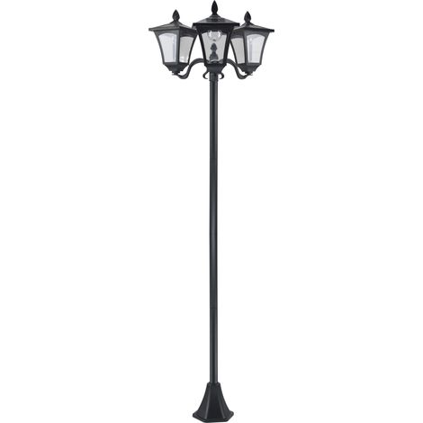 Lampadaire extérieur solaire LED 3 têtes GINNIE noir (1/5)