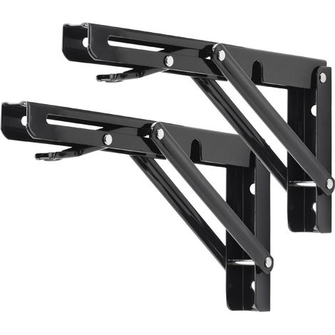 Support d' Étagère Pliable 250mm,2 Pièces Équerres Pliantes Charge Lourde Equerre Etagere Murale Noir Console Rabattable pour Table Garage Cuisine Chambre, Charge Maximale 136kg (1/5)
