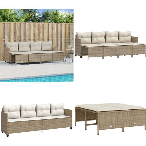 Salon de jardin avec coussins 5 pcs beige résine tressée - Salon De Jardin - Mobilier De Jardin - Salon Extérieur - Set De Salon De Jardin - Fauteuil De Jardin - Home & Living (1/5)