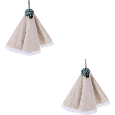 Serviettes rondes en polaire corail, suspendues, séchage rapide et absorbantes. Lavables, pour cuisine et salle de bain. 50 x 50 cm. (1/5)