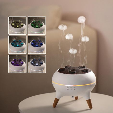 Diffuseur d'arômes de méduses dynamiques équipé d'un éclairage d'ambiance à dégradé de 7 couleurs, télécommande, capteur sonore dynamique et plusieurs humidificateurs brume, capacité 250 ml, (1/5)