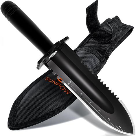 Pelle de Jardin Robuste avec Étui de Transport Petite Bêche à Double Tranchant Dentelé, Couteau de Jardinage pour le Jardinage et le Camping, avec Échelle Graduée (1/5)