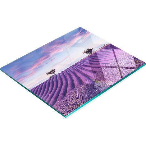 Vassoio decorativo in vetro con motivo campo di lavanda, ideale per servire snack, 60x52 cm. (1/5)