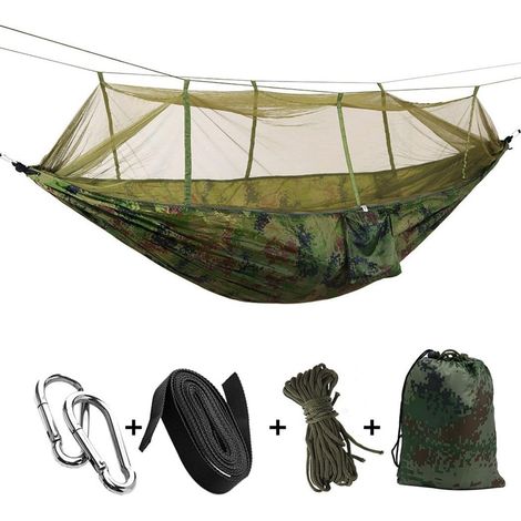 Hängematte mit Moskitonetz – Für Outdoor-Aktivitäten und Camping – Tragbar – Fallschirmgewebe – Zwei-Personen-Zelt – 260 x 140 cm – Tragkraft: 200 kg – Tarnmuster