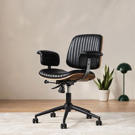 Chaise de bureau coloris noir en cuir métal 73 x 59 x 87 cm (1/5)