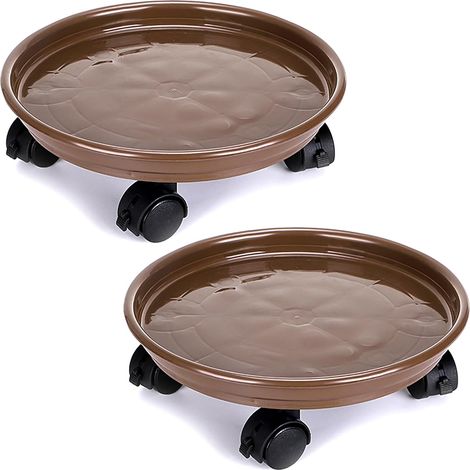 Support de pot à roulettes - 1 unité - Résine PP marron café - Mobilité plantes lourdes - Intérieur et extérieur - Diamètre 33 cm (1/5)