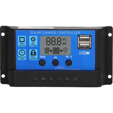 Régulateur de charge solaire PWM 10A 12V 24V à reconnaissance automatique avec écran LCD pour système photovoltaïque (1/5)