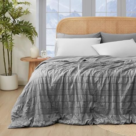 Cozy Bliss Seersucker Kühldecke, Queen-Size-Größe, Q-Max 0,4, doppelseitig, leicht, für alle Jahreszeiten, kühl, atmungsaktiv, seidig, glatte Sommerdecke für heiße Schläfer, Nachtschweiß, Dunkelgrau (1/5)