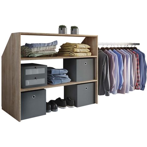 Ebuy24 – Étagère ouverte Shelf Dacho 90x100x50 cm – Raccords en métal – Rail de vêtements extensible 70-110 cm – 3 compartiments de 32 cm