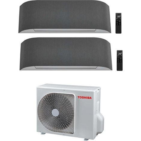 Toshiba Dual Split Inverter Klimagerät HAORI Serie 13000+13000 (12000+12000) mit RAS-2M18U2AVG-E Wi-Fi Integriert Hellgrau/Dunkelgrau 13+13 (12+12) - NEU Dunkelgrau,R-32