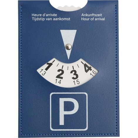Disque de Stationnement Européen Luxe en Cuir Synthétique Soft-Touch, Applicable à Applicable à pour Voiture, Moto, Camping-Car, 10x13 cm,Bleu (1/5)