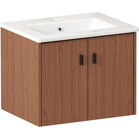 Meuble de salle de bains marron rougeâtre 60 cm avec grand espace de rangement – 2 portes à fermeture douce (1/5)