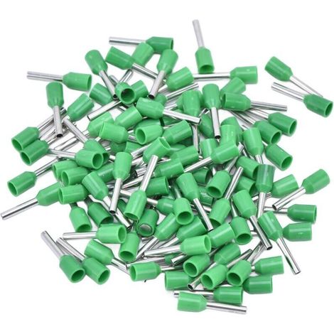 1000Pcs Bornes à sertir isolées pour broches électriques 16 AWG Kit de connecteurs d'extrémité de cordon E1510 Vert, (1/4)