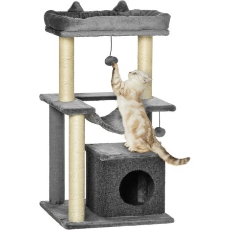 Tiragraffi per gatti da 90 cm, con amaca, palo per graffiare, albero gioco, cuccia, piattaforma, albero per arrampicarsi, palo per graffiare e palo per graffiare mobile, realizzato in morbido sisal gr (1/5)
