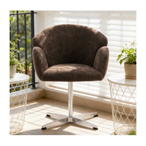 Silla de comedor giratoria de terciopelo marrón, base de acero inoxidable brillante HAVRYA (1/5)