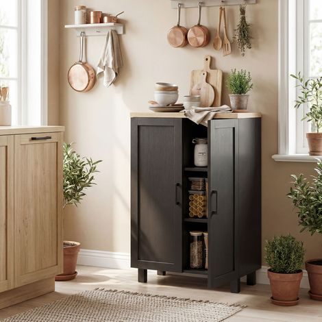 Aparador de Salón Estrecho de 2 Puertas Armario de Cocina con Estante Ajustable para Entrada 60x30x90 cm Negro (1/5)