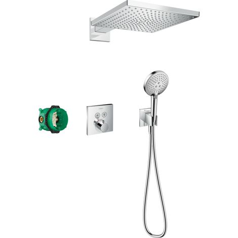 Hansgrohe – Colonne de douche hydromassante encastrée thermostatique – Douche de tête 300x300mm – Jet RainAir – Technologie AirPower – Nettoyage facile (1/10)
