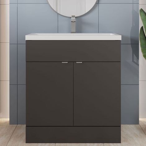 Hudson Reed Fusion Floor Standing Vanity Unit with Ceramic Basin 800mm Wide - Gloss Grey (1/5)