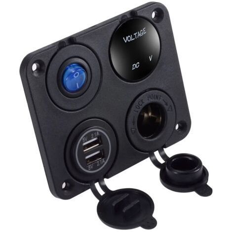 Panel de conmutación 4 en 1, voltímetro digital impermeable, fuente de alimentación para coche de 12 V, doble cargador USB, enchufe de mechero con interruptor basculante (1/5)