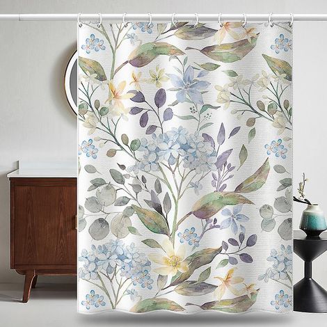 Rideau de douche à motif de feuilles d'eucalyptus, rideau de douche végétal à feuilles vertes, rideau de baignoire en polyester imperméable, lavable et résistant à la moisissure, 1 pièce (1/5)