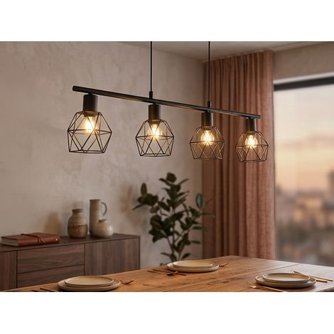 Pendelleuchte NARDA Industrial 4-flammig Schwarz Metall, Breite 75cm