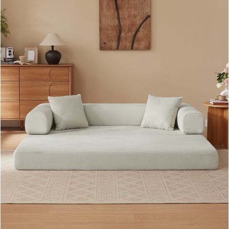 Canapé convertible en velours beige 195 x 89 x 59 cm, sans montage HAVRYA (1/5)