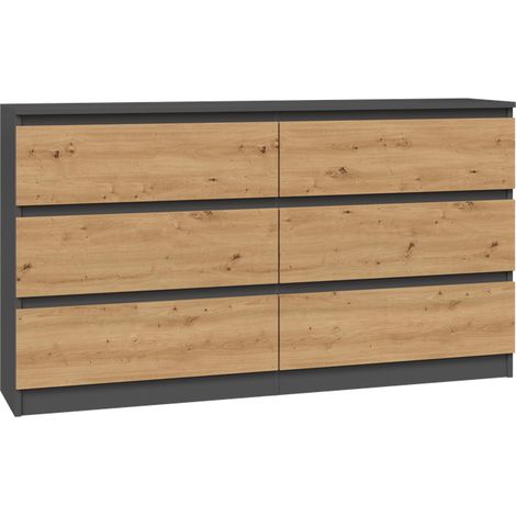 Cómoda moderna antracita/roble artesanal de 140 cm, sin tiradores, minimalista, de alta calidad. (1/5)