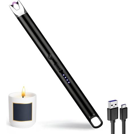 Briquet Electrique, USB Rechargeable Arc Briquet, Allume Bougie avec Affichage de Batterie LED avec Serrure de Sécurité pour Cuisine, Bougie, Barbecue, Cheminée (Noir) (1/5)