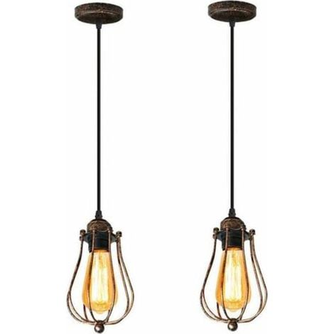 Suspension industrielle vintage à 2 lumières, lampe rétro pour café, loft, cuisine, salon et chambre d'hôtel (aspect rouillé) (1/5)