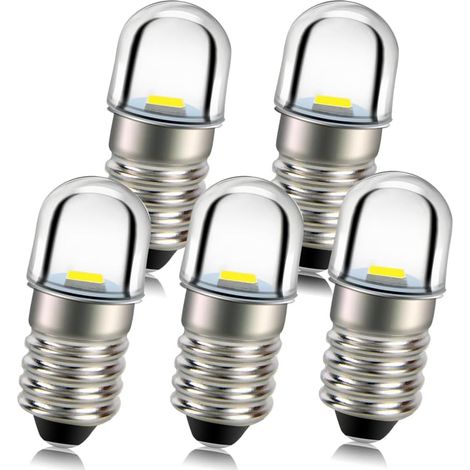 5 pièces E10 douille de base ampoule LED 1W 3V blanc remplacer torche phare phare Mini lampe frontale ampoules de lampe de poche, terre négative (1/5)