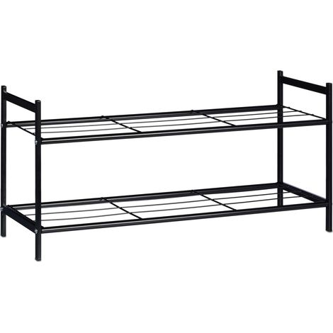 Scarpiere a 2 ripiani corridoio portaoggetti stabile 33,5 x 69,5 x 26 cm in acciaio nero 130005858