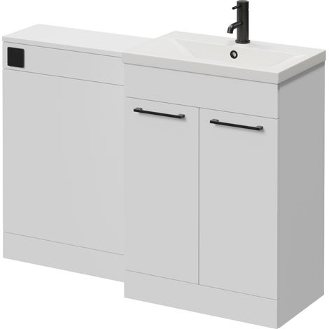 Napoli 390 Cento Gloss White 1200mm 2 Door Vanity Unit Toilet Suite with Glide Basin - 1200mm - Matt Black 160mm HandleWithout Kingston Toilet Pan