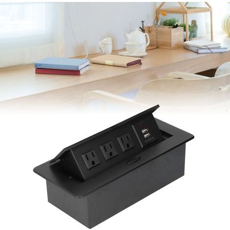Toma de corriente empotrada de escritorio con dos puertos USB, 250 V CA 10 A estándar estadounidense para carga rápida. (1/5)