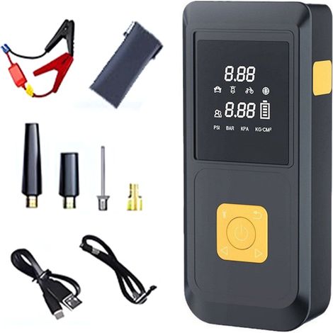 Bomba infladora de neumáticos para coche con arrancador de batería y cargador USB, 15000 mAh (negra)