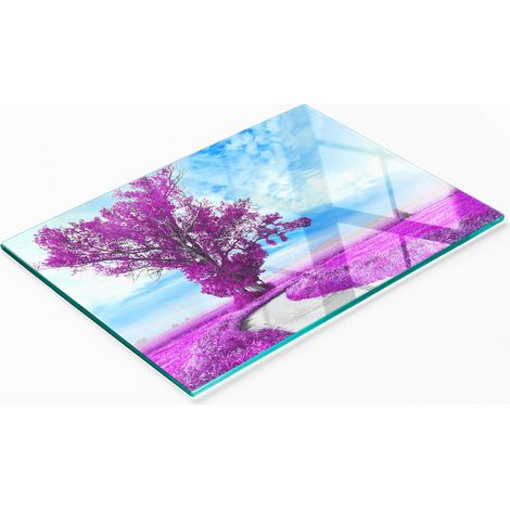 Planche à découper décorative en verre pour la cuisine, motif arbre et chemin, 80 x 52 cm (1/5)