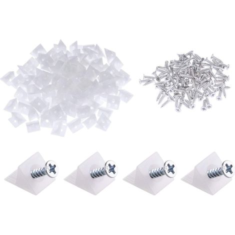 Lot de 100 cales de fixation pour fond de tiroir, coffre, meuble, tiroir, angle en plastique, fixation avec vis, blanc