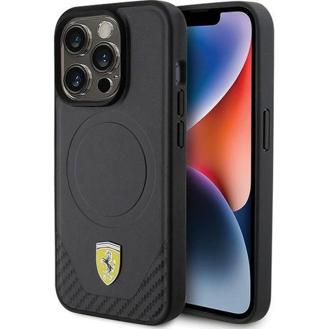 Custodia rigida nera/nera per iPhone 15 Pro 6.1 Ferrari FEHMP15LPTEK con logo in metallo di carbonio e MagSafe. (1/5)