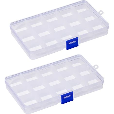 Boîte De Tri En Plastique - 15 Compartiments Réglables - Pour Petites Pièces Bijoux Vis - 2 Pièces (1/5)
