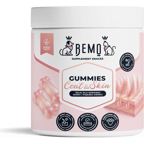 Bemo Gummies Pelaje y Piel - gomitas suplementarias que favorecen la salud de la piel y el pelaje de perros y gatos.