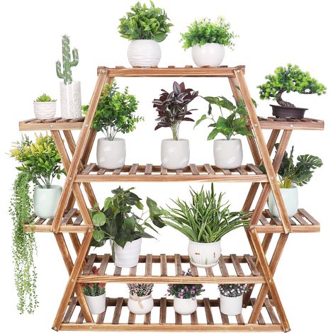 Pflanzenregal Blumenregal, Blumenständer Garten, Blumentreppe Massivholz, Pflanzentreppe mehrstöckig, Holzregal 95×105.5cm (1/5)