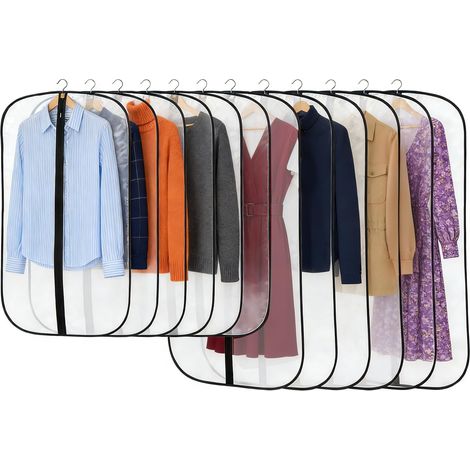Lot de 12 Housses à Vêtements, Protection pour Costumes, Robes, Chemises, Vestes, Manteaux, en PEVA, Transparents Housse Vêtements à Suspendre avec Zip (1/5)